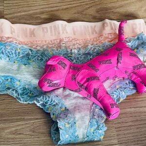 PINK Victoria's Secret Underwear - Blue and Peach & plush pink dog